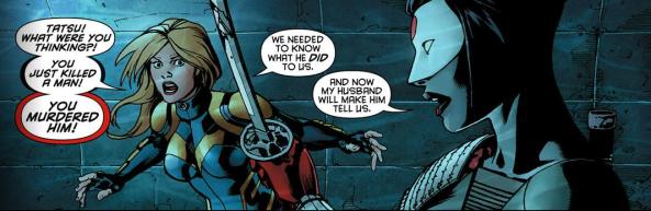 Black Canary admonishes Katana for acting like Katana.