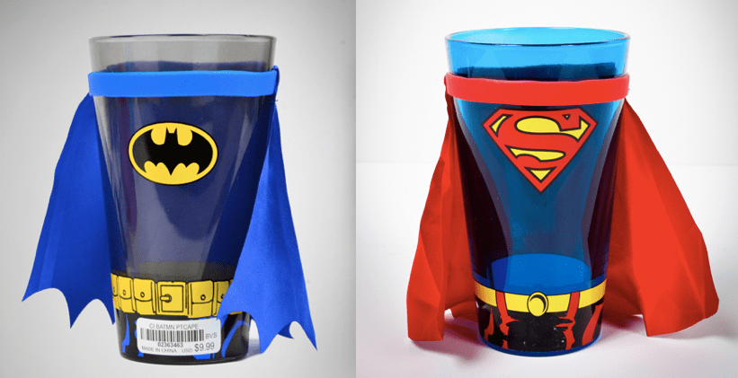 Batman and Superman Caped Pint Glasses