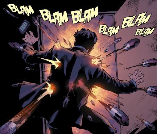 Claudio takes a few too many bullets to the chest...