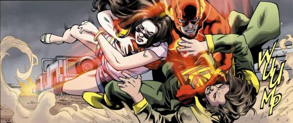 Flash tackles Elsa and Marco.