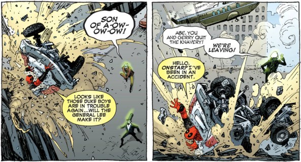 Wade cracking jokes in a car