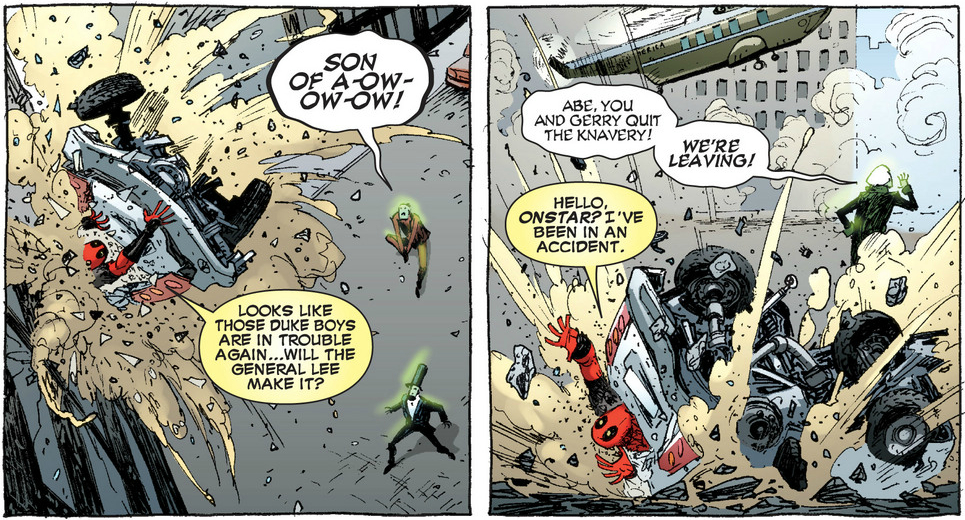 Wade cracking jokes in a car