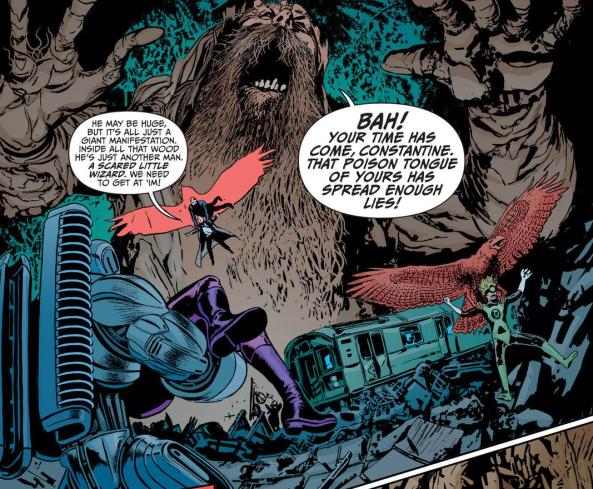 Animal Man, Steel, Black Orchid, John Constantine, Beast Boy and Medpyll battle Blackbriar Thorn