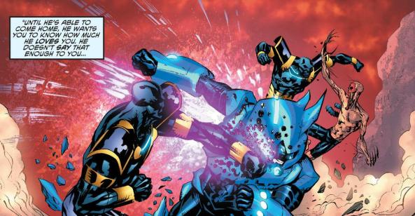 Blue Beetle and Sky Witness battle Lady Styx's goons