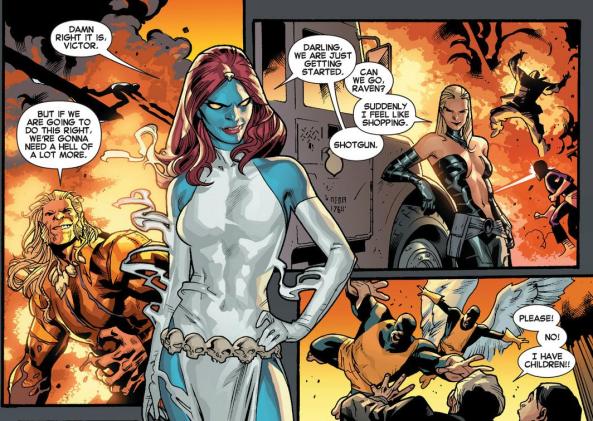 Mystique, Sabertooth and Lady Mastermind are definitely the bad guys here