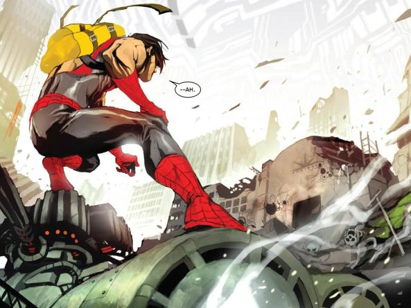 Spider-Man in the ruins of New York City