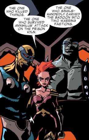 The Rigelians list Drax's heroic deeds