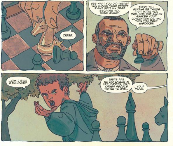 Stockman and son play chess