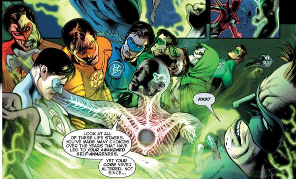 That's a decade of character exploration represented in one panel. Volthoom sees the many faces of Hal Jordan