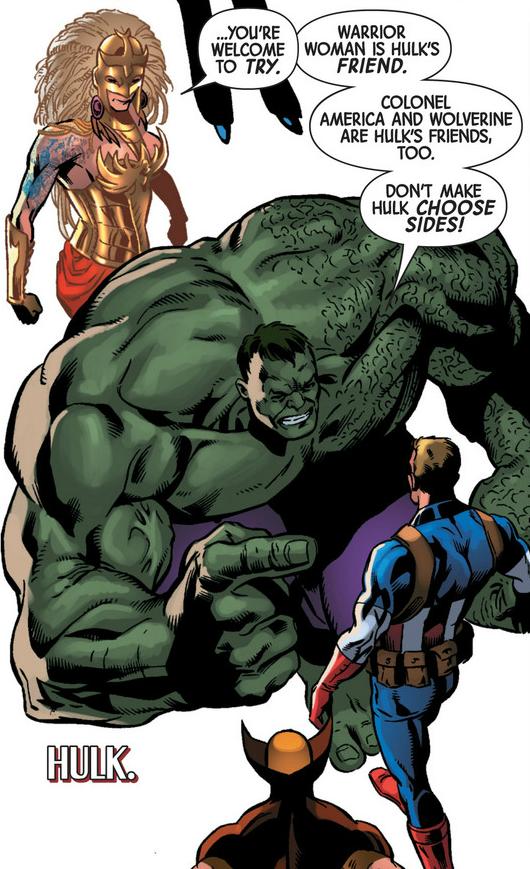 Warrior Woman and Colonel America make Hulk choose