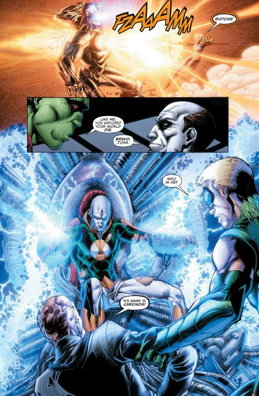 Fuzzy man, Star Girl, Maratian Manhunter, Ivo, Chronos, Green Arrow and the other guy