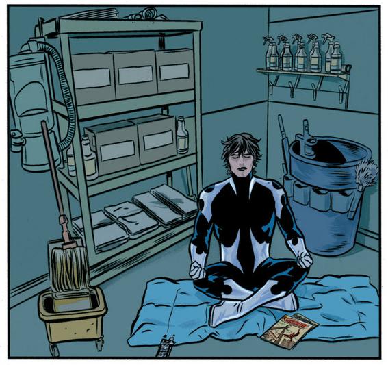 Maximus mediates and reads daredevil