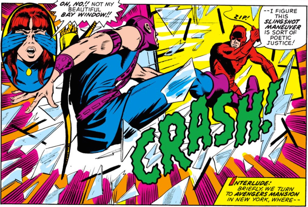 Daredevil slingshots Hawkeye