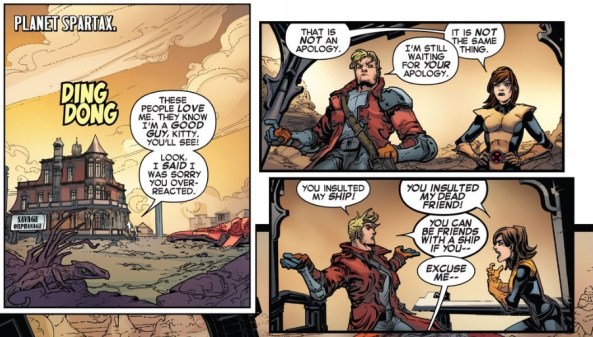 Peter Quill and Kitty Pryde fighting