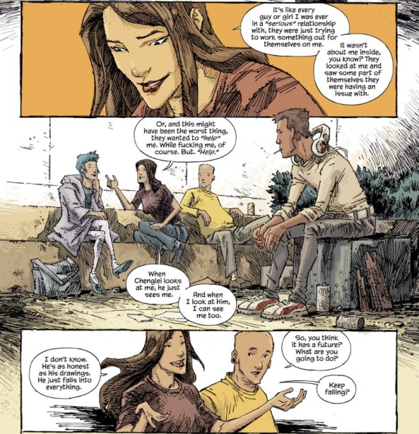 Zhen and Chenglei sitting under a tree...