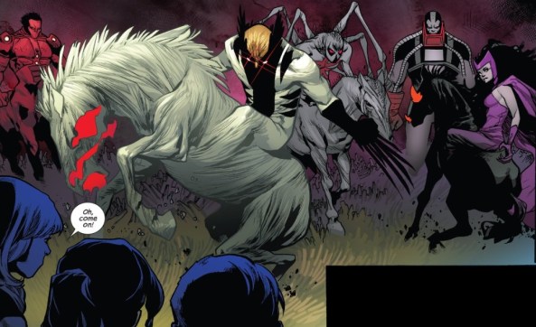 Wolverine, Red Hulk, Scarlet Witch and Spider-Man as Horsemen of Apocalypse