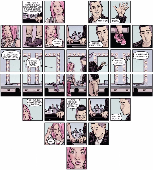 Nikki and Owen sitting in a dressing room...