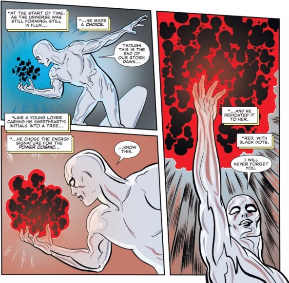 Red. With black dots.